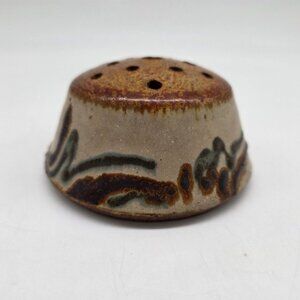Handmade Ceramic Flower Frog Holder Abstract Brown & Beige Signed Ute